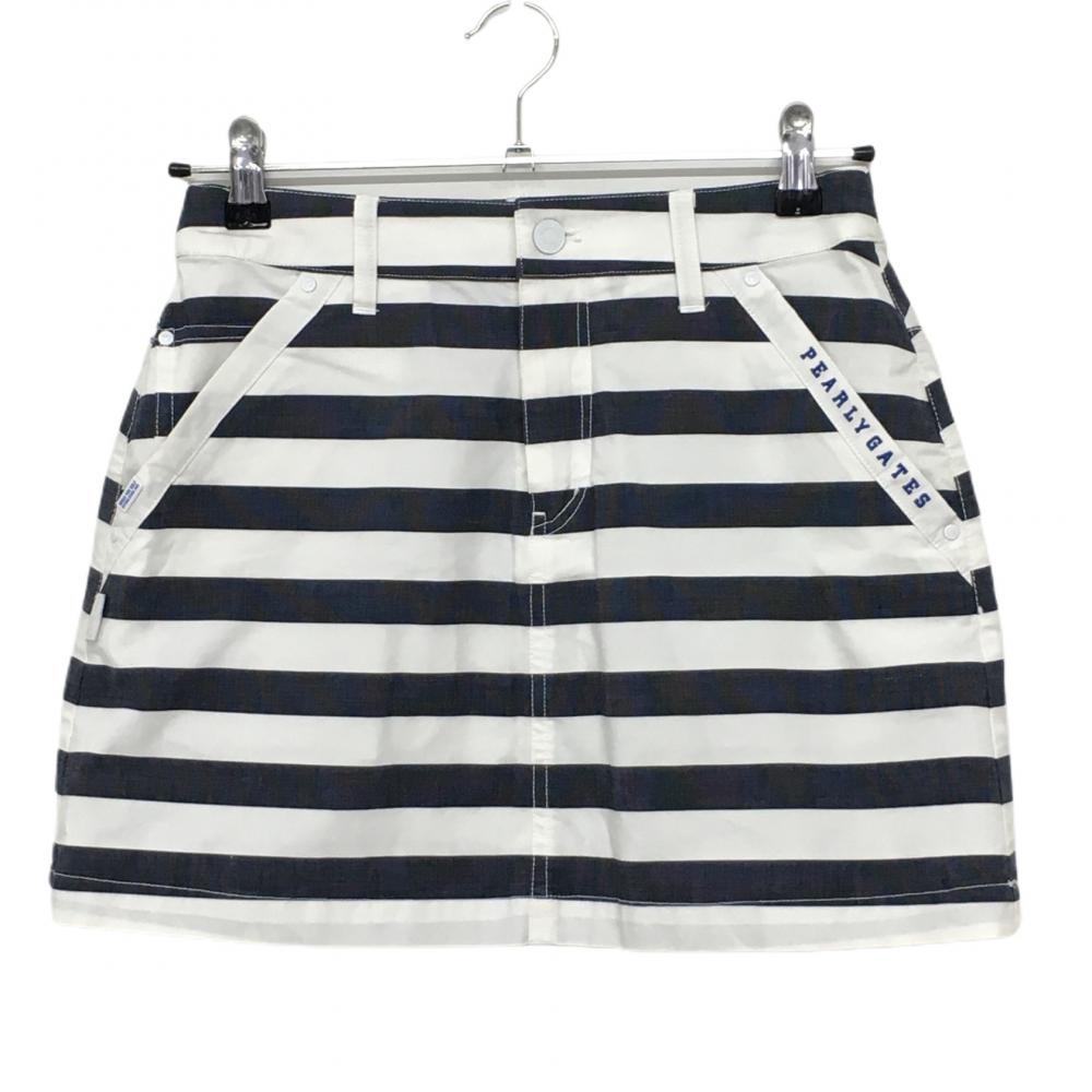 【美品】パーリーゲイツ スカート ネイビー×白 ボーダー 30周年 裏地ニコちゃん レディース 0(S) ゴルフウェア PEARLY GATES