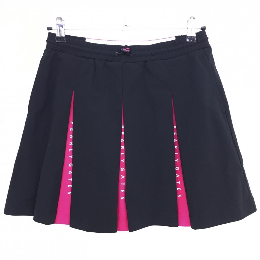 【新品】パーリーゲイツ スカート 黒×ピンク プリーツロゴ ウエストゴム レディース 1(M) ゴルフウェア 2023年モデル PEARLY GATES