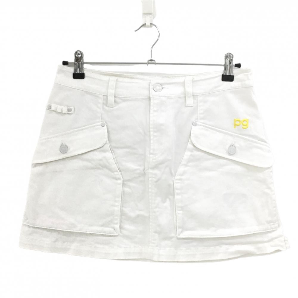 パーリーゲイツ スカート 白×イエロー ウエスト裏レモン柄 ティー装着可   レディース 1(M) ゴルフウェア PEARLY GATES