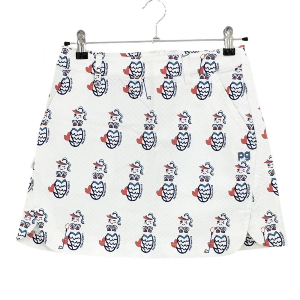 【美品】パーリーゲイツ スカート 白×ネイビー マーメイド柄 織生地 人魚  レディース 0(S) ゴルフウェア PEARLY GATES