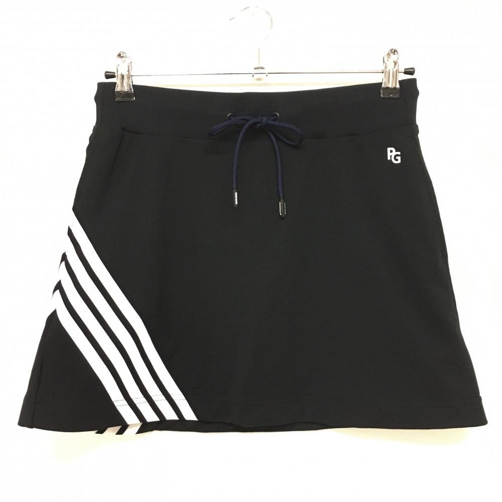 【超美品】パーリーゲイツ スカート 黒×白 ウエストゴム 裾斜めライン 裏地付き レディース 1(M) ゴルフウェア 2023年モデル PEARLY GATES