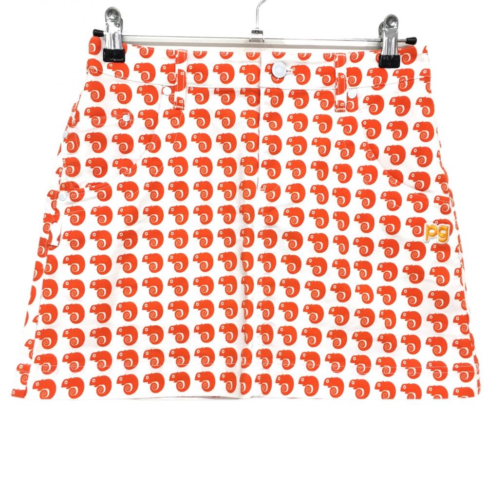 【超美品】パーリーゲイツ スカート 白×オレンジ カメレオン柄  レディース 1(M) ゴルフウェア PEARLY GATES