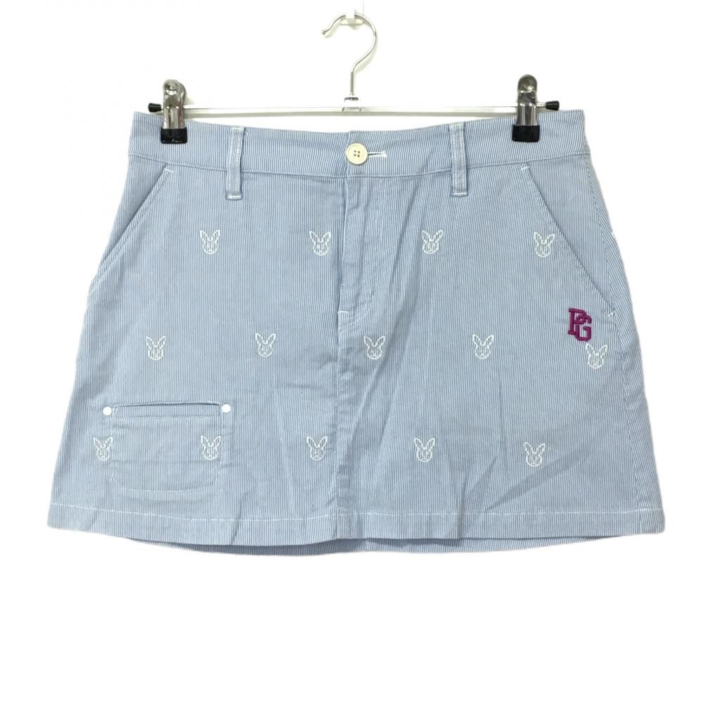 【美品】パーリーゲイツ スカート ライトブルー×白 細ストライ うさぎ刺しゅうプ レディース 1(Ｍ) ゴルフウェア PEARLY GATES