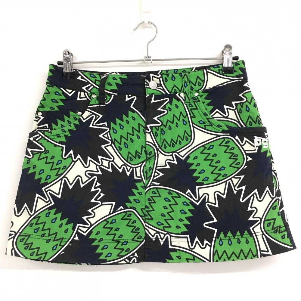 パーリーゲイツ スカート グリーン×黒 パイナップル柄  レディース 1(M) ゴルフウェア PEARLY GATES