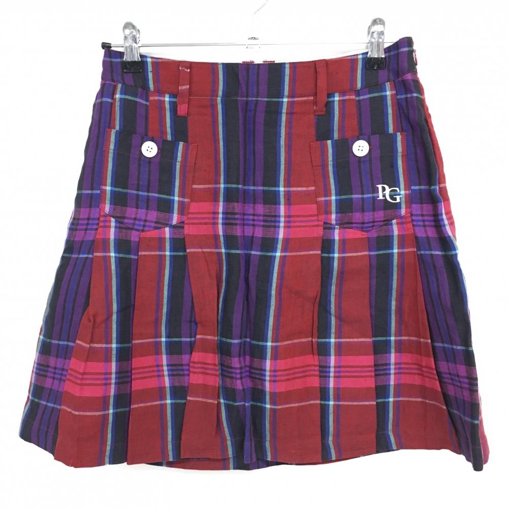 パーリーゲイツ スカート レッド×パープル チェック 麻100％ インナーパンツ付 レディース 1(M) ゴルフウェア PEARLY GATES