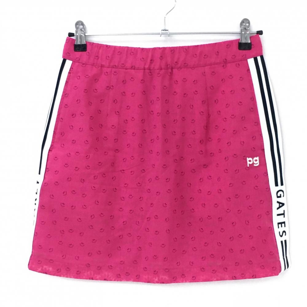 【新品】パーリーゲイツ スカート ピンク×黒 フラワーニコちゃん スマイル 裏地付 レディース 0(S) ゴルフウェア PEARLY GATES