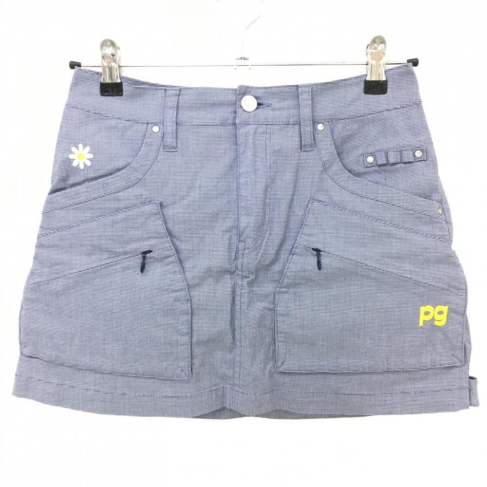 【超美品】パーリーゲイツ スカート ネイビー×イエロー 花刺しゅう ティー装着可  レディース 00(XS) ゴルフウェア PEARLY GATES
