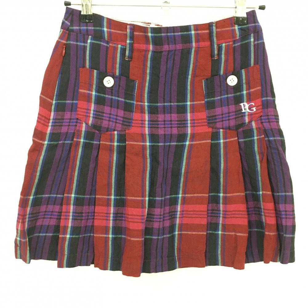 パーリーゲイツ スカート レッド×パープル チェック 麻100％ レディース 0(S) ゴルフウェア PEARLY GATES