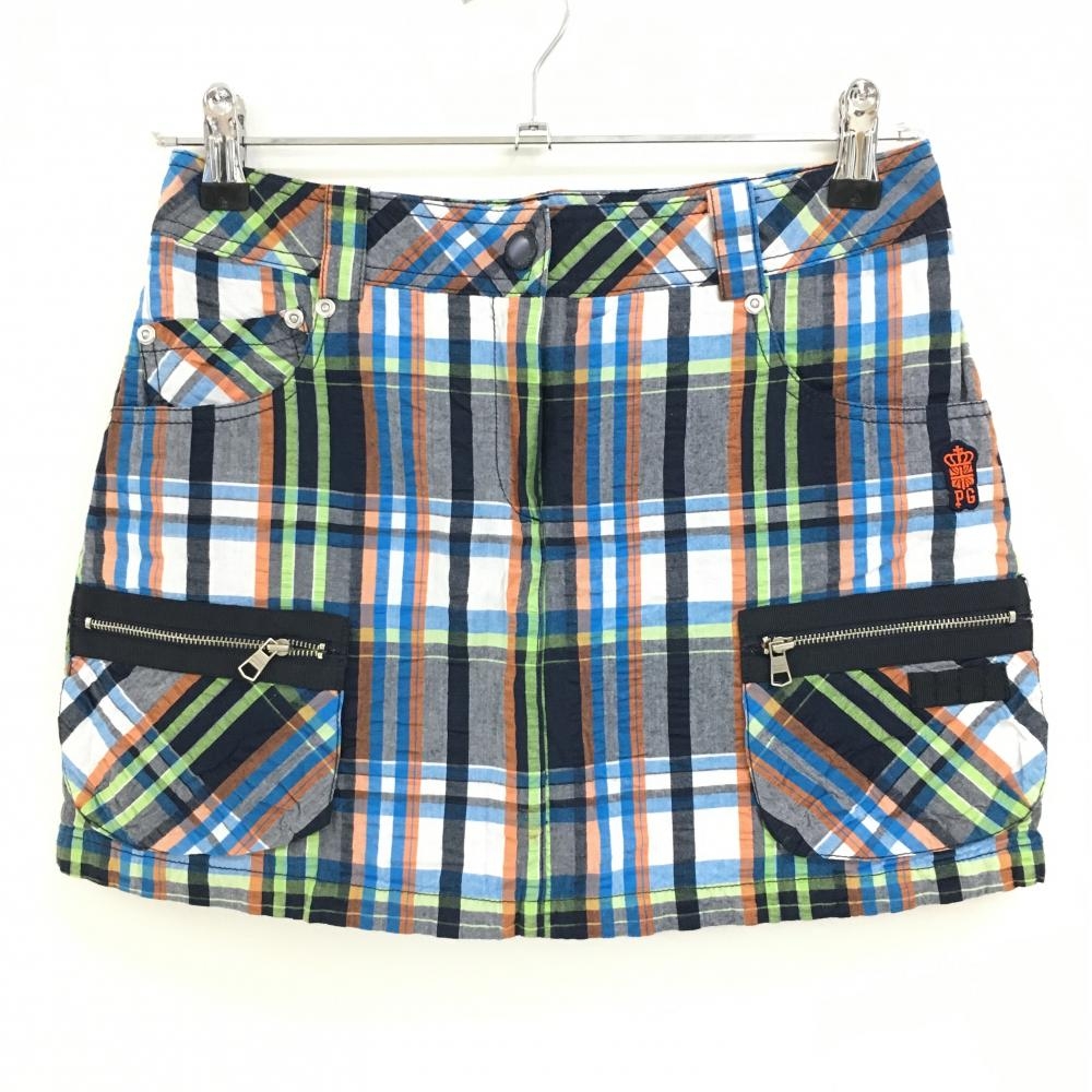 【超美品】パーリーゲイツ スカート ネイビー×ライトグリーン チェック 韓国モデル レディース 1(M) ゴルフウェア PEARLY GATES