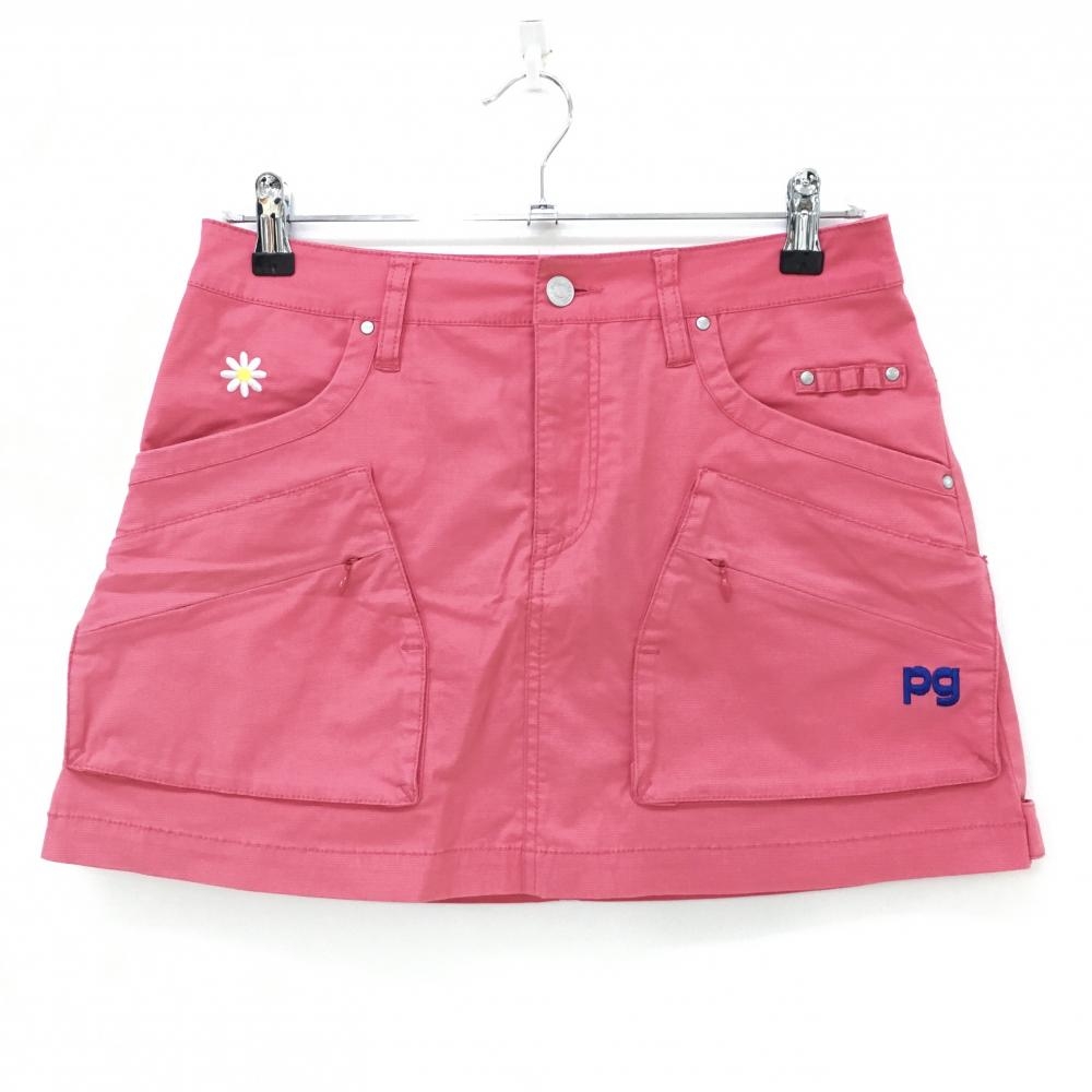 【美品】パーリーゲイツ スカート ピンク 花刺しゅう ティー装着可 複数ポケット レディース 1(M) ゴルフウェア PEARLY GATES