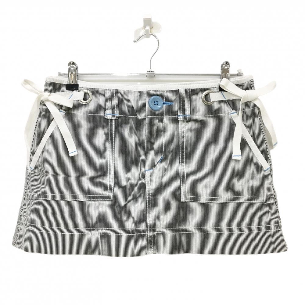【美品】パーリーゲイツ スカート グレー×白 細ストライプ レディース 1(M) ゴルフウェア PEARLY GATES