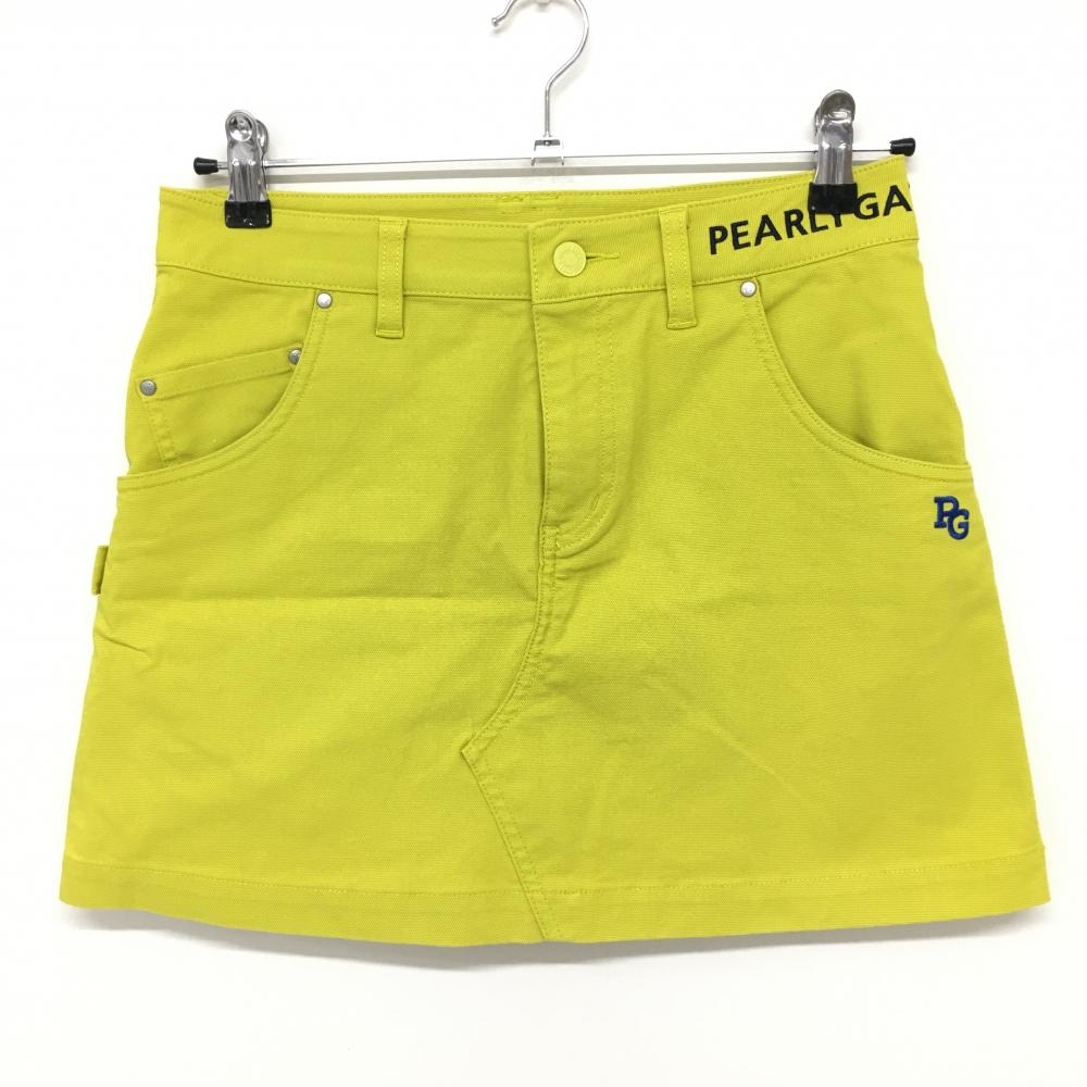 【美品】パーリーゲイツ スカート イエロー×ネイビー ベルト部ロゴ刺しゅう レディース 0(S) ゴルフウェア PEARLY GATES