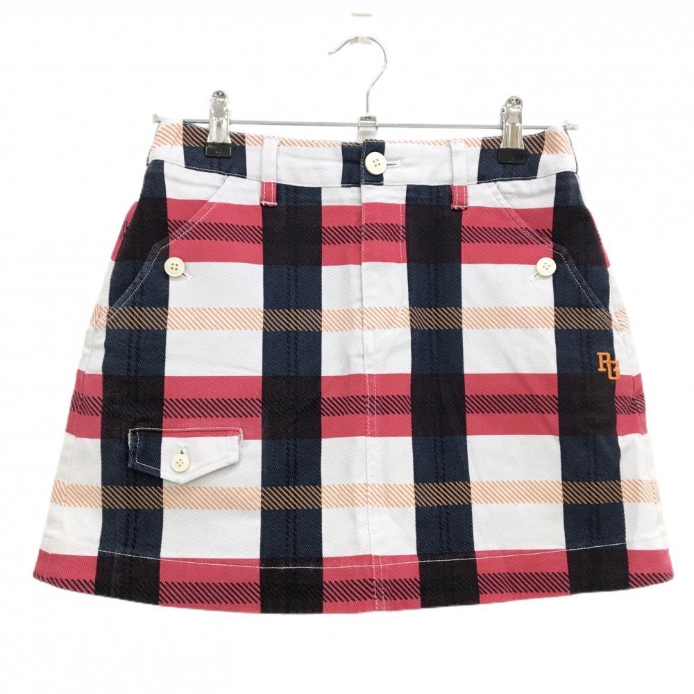 パーリーゲイツ スカート 白×ネイビー×ピンク チェック レディース 0(S) ゴルフウェア PEARLY GATES