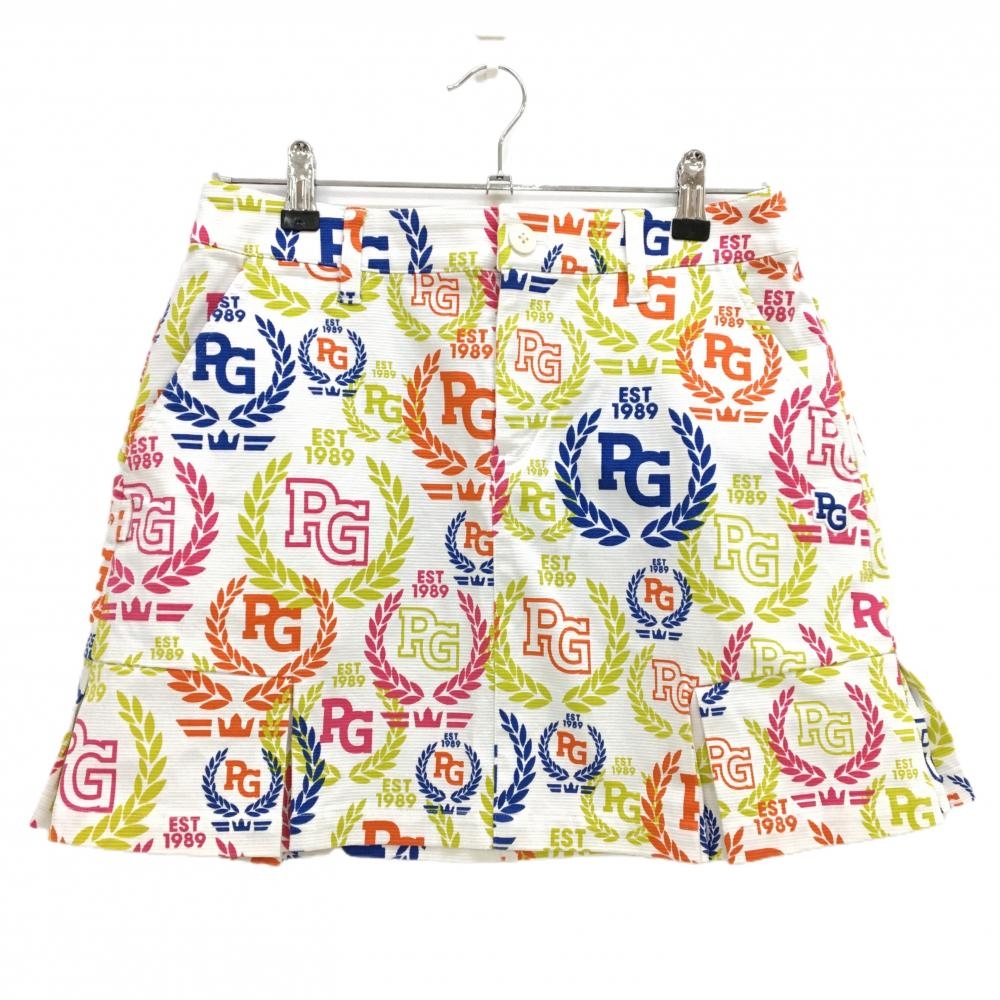 【超美品】パーリーゲイツ スカート 白×マルチ 総柄 ロゴ  レディース 1(M) ゴルフウェア PEARLY GATES