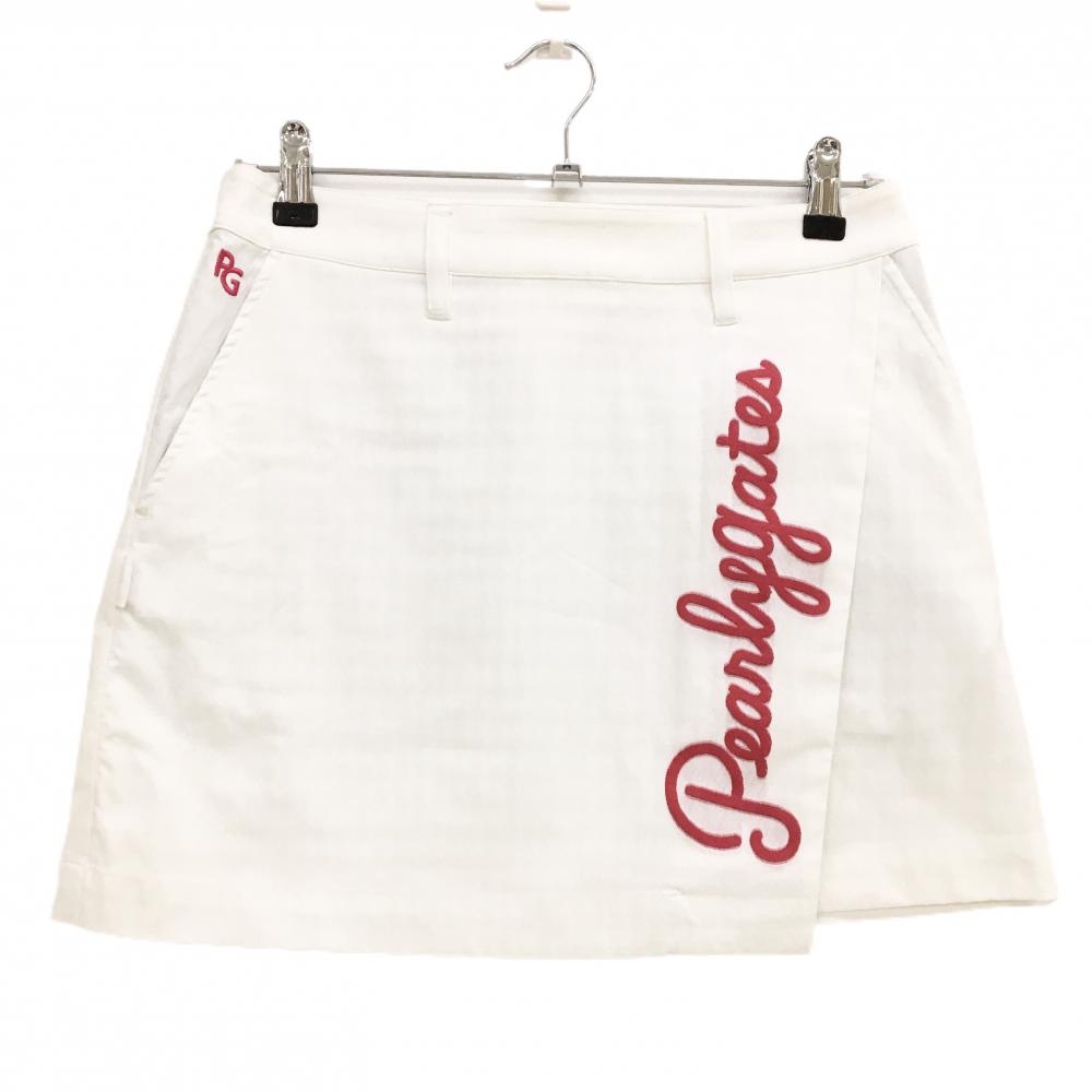 【美品】パーリーゲイツ スカート 白×ピンク ビッグロゴ 織生地 レディース 1(M) ゴルフウェア 2023年モデル PEARLY GATES