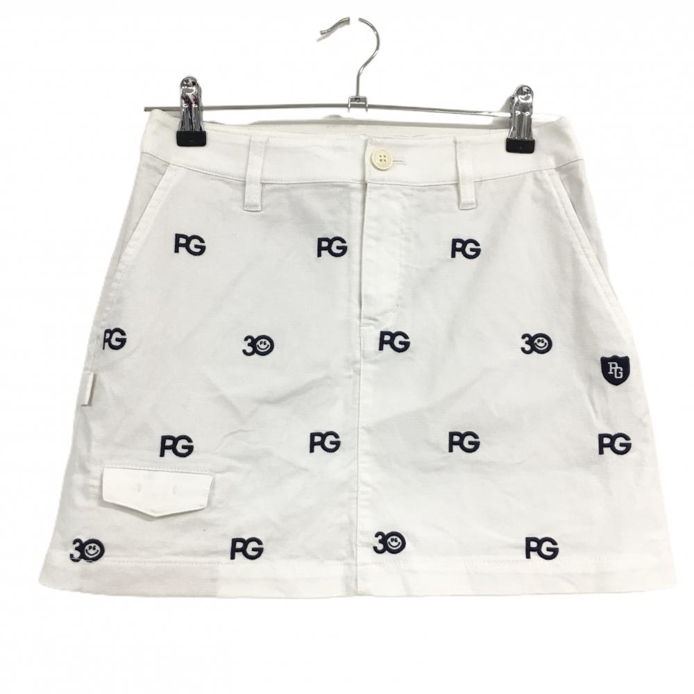 パーリーゲイツ スカート 白×ネイビー ロゴ刺しゅう総柄 30周年  レディース 0(S) ゴルフウェア PEARLY GATES