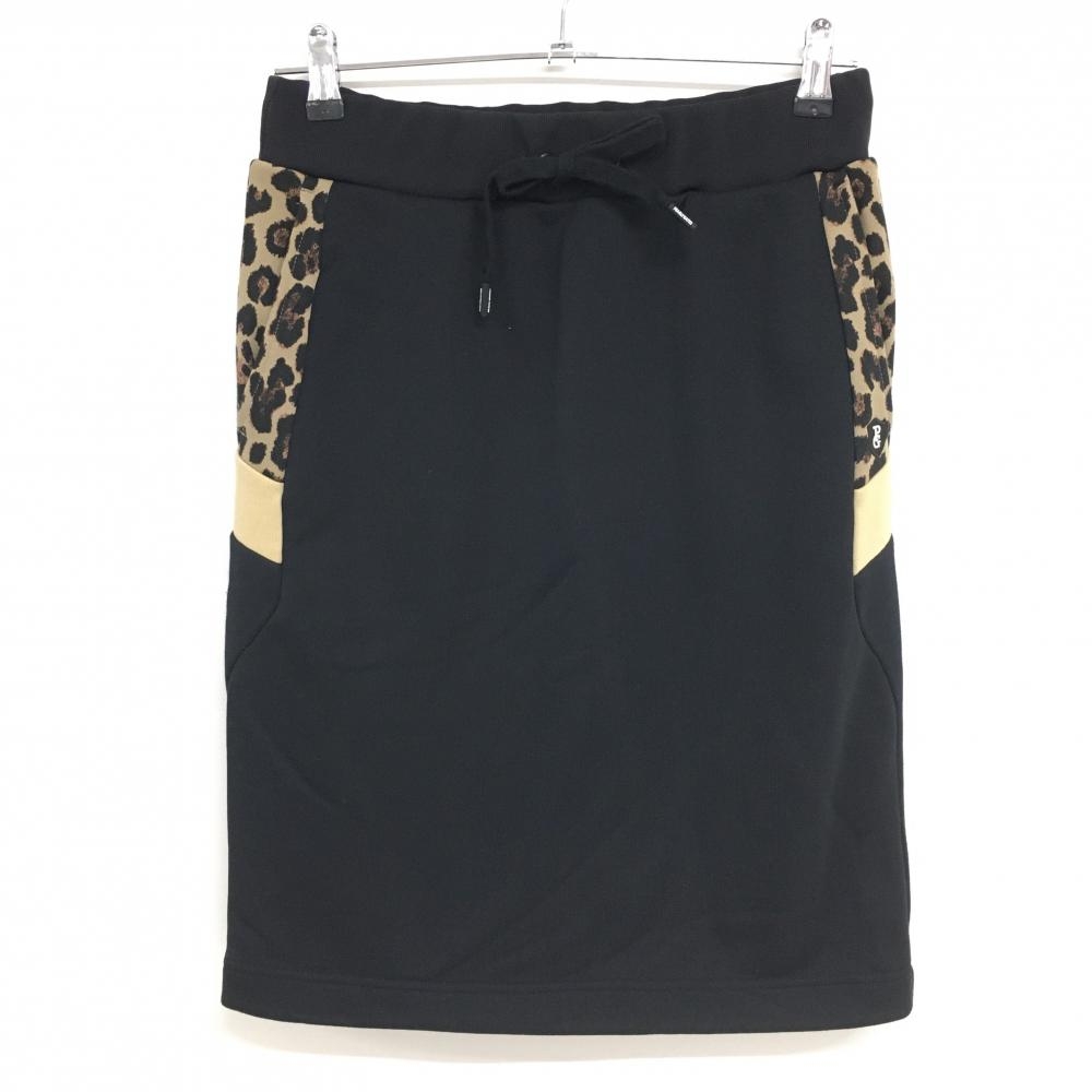 【美品】パーリーゲイツ スカート 黒×ブラウン サイドレオパード レディース 1(M) ゴルフウェア 2022年モデル PEARLY GATES