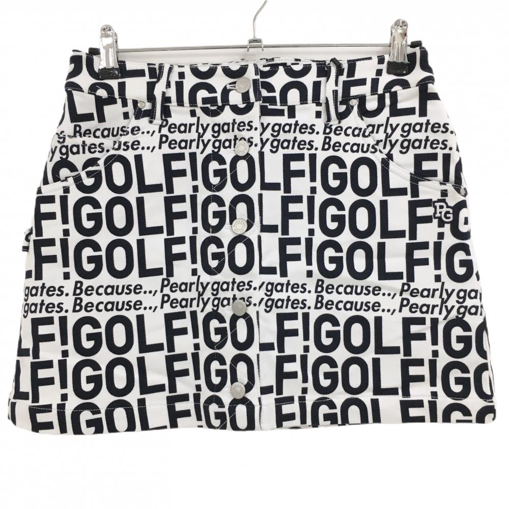 【新品】パーリーゲイツ スカート 白×黒 英字総柄 クリーンポケット  レディース 1(M) ゴルフウェア 2023年モデル PEARLY GATES