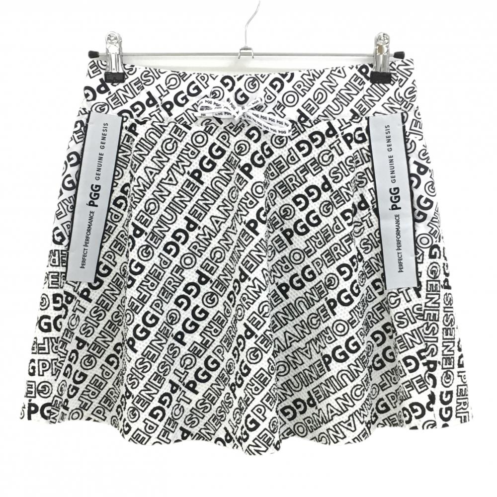 【新品】PGG パーリーゲイツ スカート 白×黒 ロゴ総柄 凹凸生地 裏地メッシュ レディース 1(M) ゴルフウェア 2023年モデル PEARLY GATES