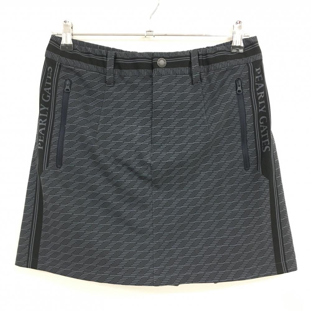 【超美品】パーリーゲイツ スカート グレー×黒 総柄 ボックスプリーツ  レディース 1(M) ゴルフウェア 2023年モデル PEARLY GATES
