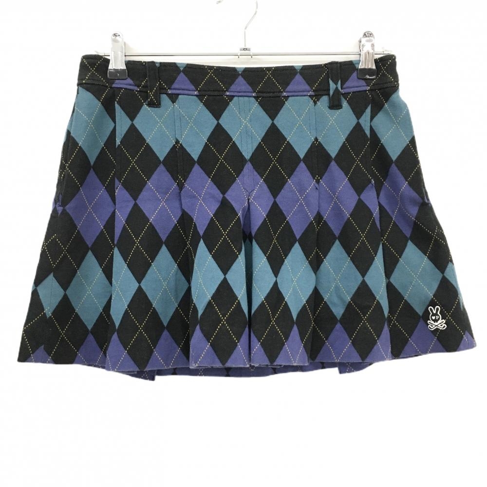 【超美品】パーリーゲイツ スカート ライトブルー×黒 アーガイル柄 内側インナーパンツ レディース 1(M) ゴルフウェア PEARLY GATES