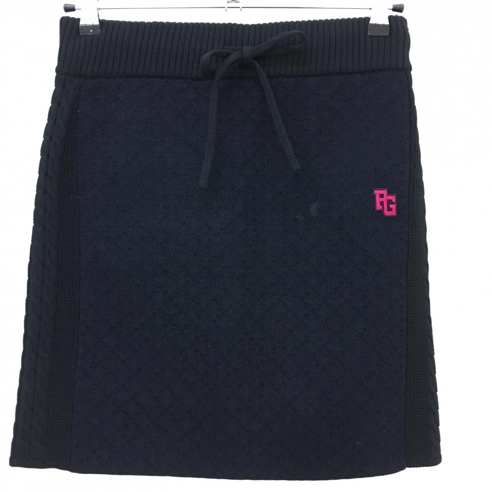 【新品】パーリーゲイツ ニットスカート 黒×ネイビー サイドケーブル編み ウール混 ウエスト レディース 1(M) ゴルフウェア PEARLY GATES