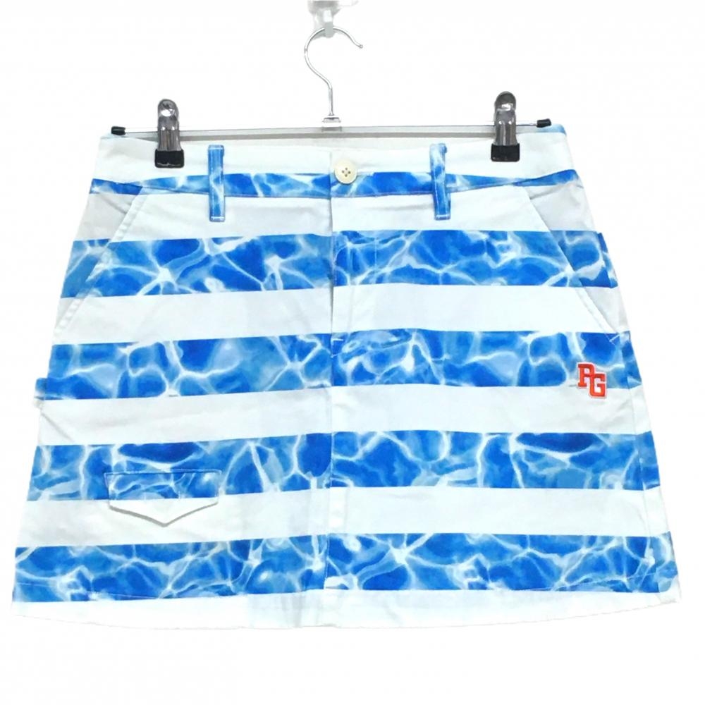 【美品】パーリーゲイツ スカート 白×ライトブルー ボーダー風 内側30周年  レディース 1(M) ゴルフウェア PEARLY GATES