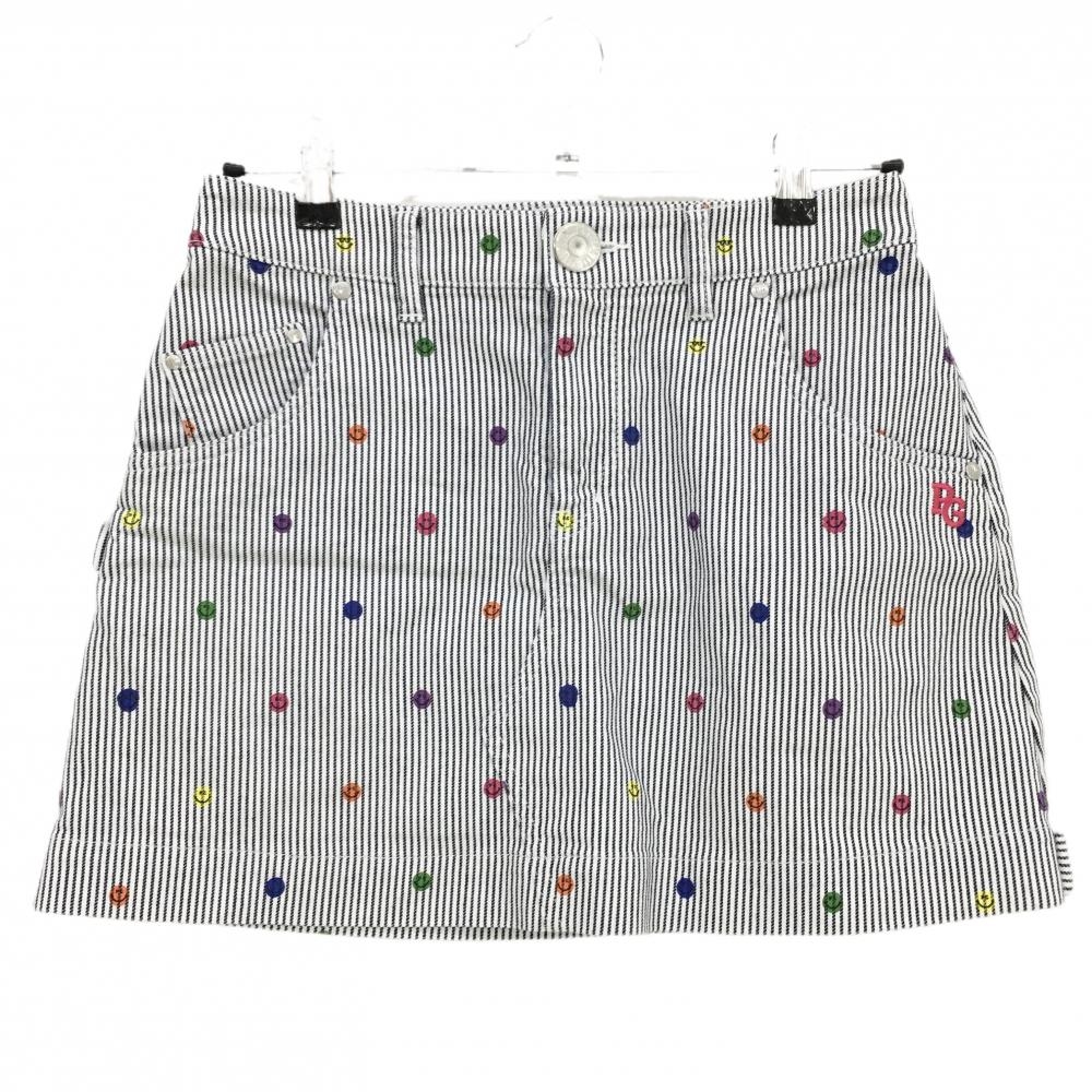 【美品】パーリーゲイツ スカート 白×ダークネイビー ストライプ ニコちゃん スマイル レディース 1(M) ゴルフウェア PEARLY GATES