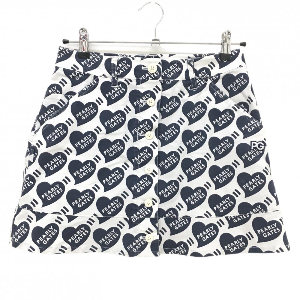 パーリーゲイツ スカート 白×ネイビー ハート柄 ロゴ レディース 0(S) ゴルフウェア PEARLY GATES