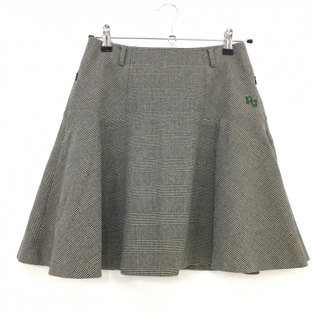 【超美品】パーリーゲイツ フレアスカート ベージュ×黒 グレンチェック 裏地付 レディース 1(M) ゴルフウェア PEARLY GATES
