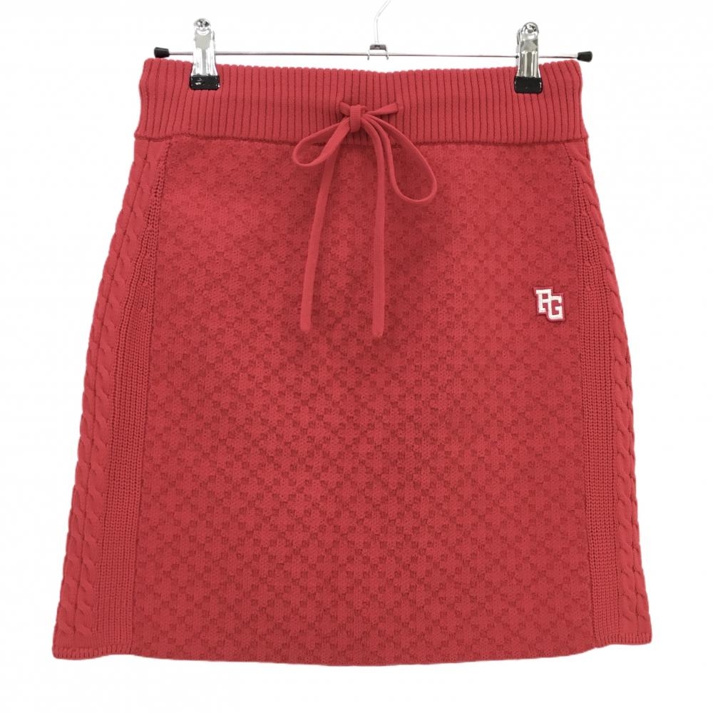 【超美品】パーリーゲイツ ニットスカート レッド サイドケーブル編み ウール混 ウエストゴム レディース 1(M) ゴルフウェア PEARLY GATES