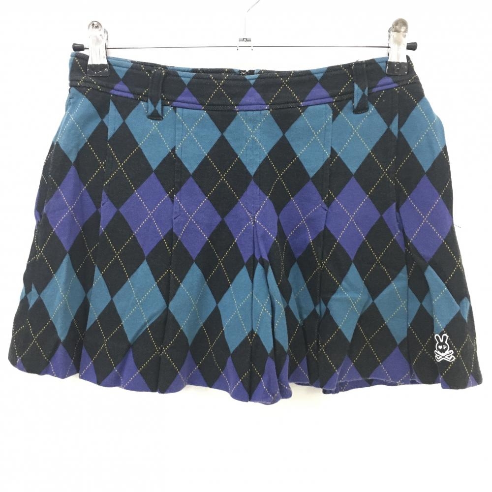 パーリーゲイツ プリーツスカート パープル×黒 アーガイル 内側インナーパンツ レディース 0(S) ゴルフウェア PEARLY GATES