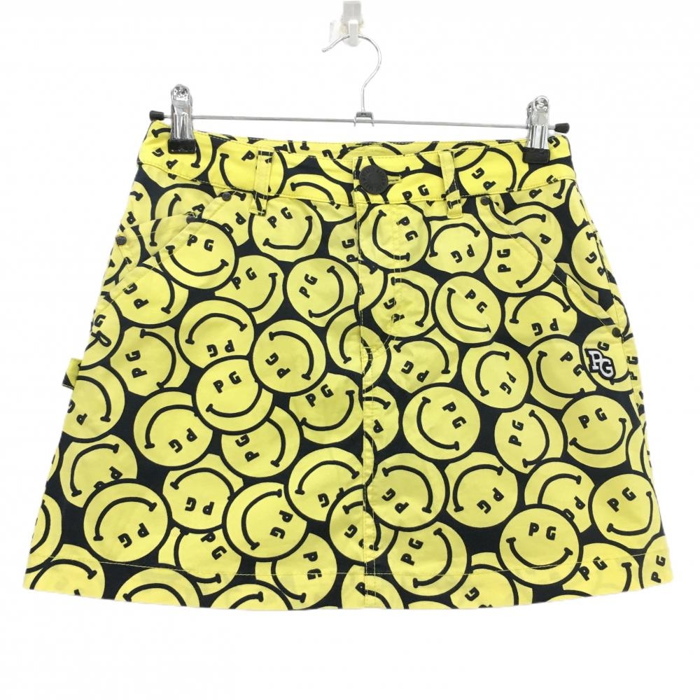 【美品】パーリーゲイツ スカート イエロー×黒 ニコちゃん総柄 スマイル  レディース 0(S) ゴルフウェア PEARLY GATES