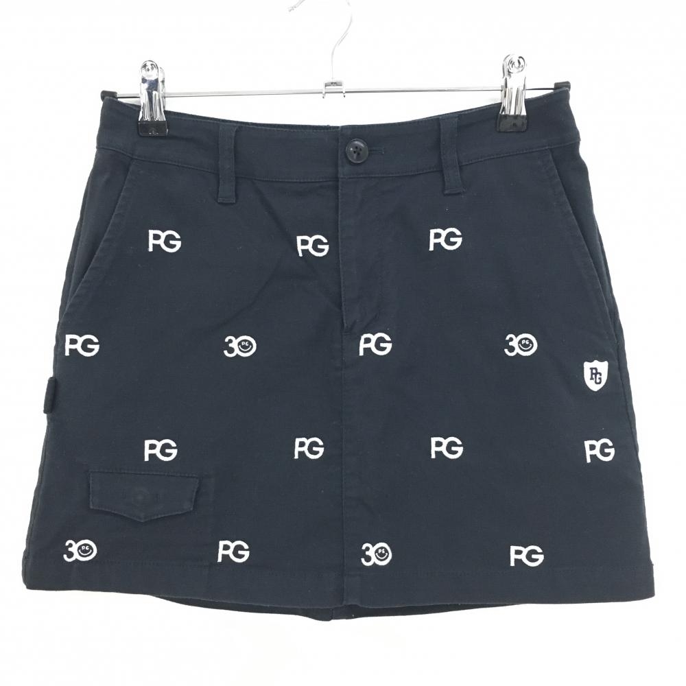 パーリーゲイツ スカート ダークネイビー×白 ロゴ総柄 内側30周年 ストレッチ レディース 0(S) ゴルフウェア PEARLY GATES
