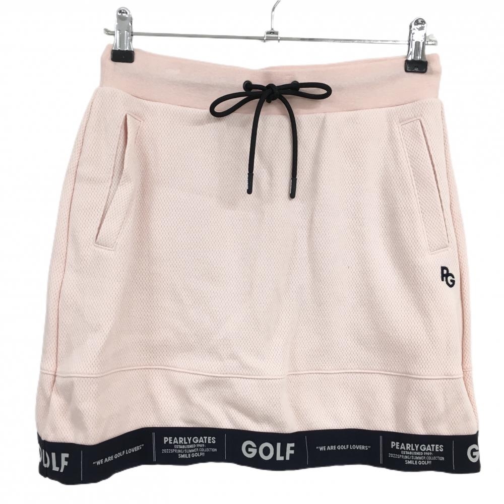 【超美品】パーリーゲイツ スカート ピンク×ネイビー 裾英字 織生地  レディース 1(M) ゴルフウェア PEARLY GATES