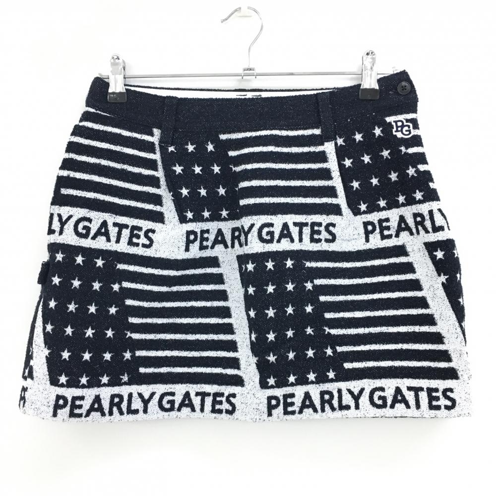 【超美品】パーリーゲイツ スカート ダークネイビー×白 星条旗柄 裏地付 レディース 1(M) ゴルフウェア PEARLY GATES