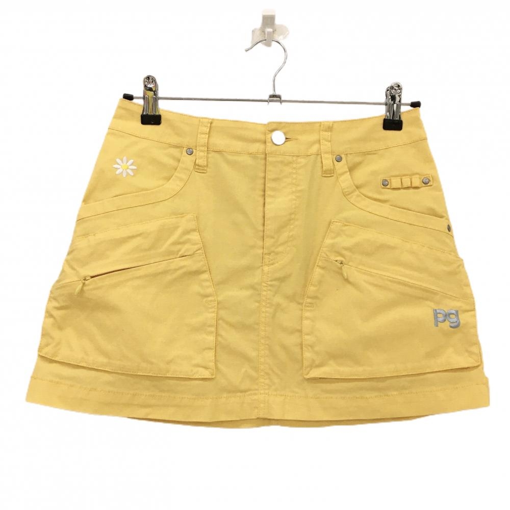 【美品】パーリーゲイツ スカート イエロー 複数ポケット 花刺しゅう レディース 0(S) ゴルフウェア PEARLY GATES