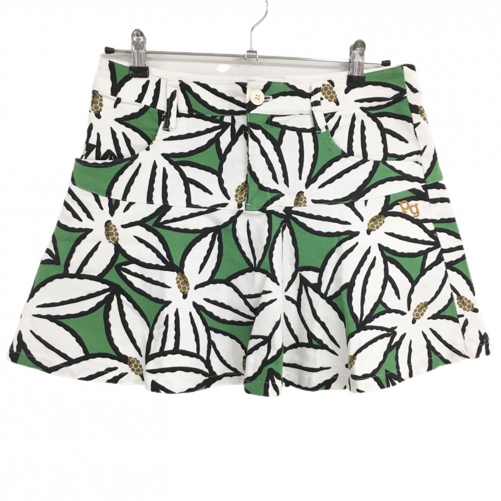 【美品】パーリーゲイツ スカート グリーン×白×黒 花柄 レディース 1(M) ゴルフウェア PEARLY GATES