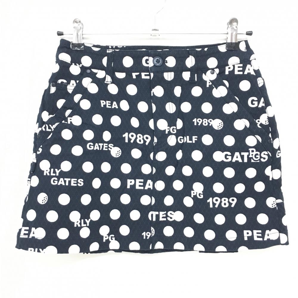 【美品】パーリーゲイツ スカート ダークネイビー×白 ドット ロゴ総柄 織生地 レディース 0(S) ゴルフウェア PEARLY GATES