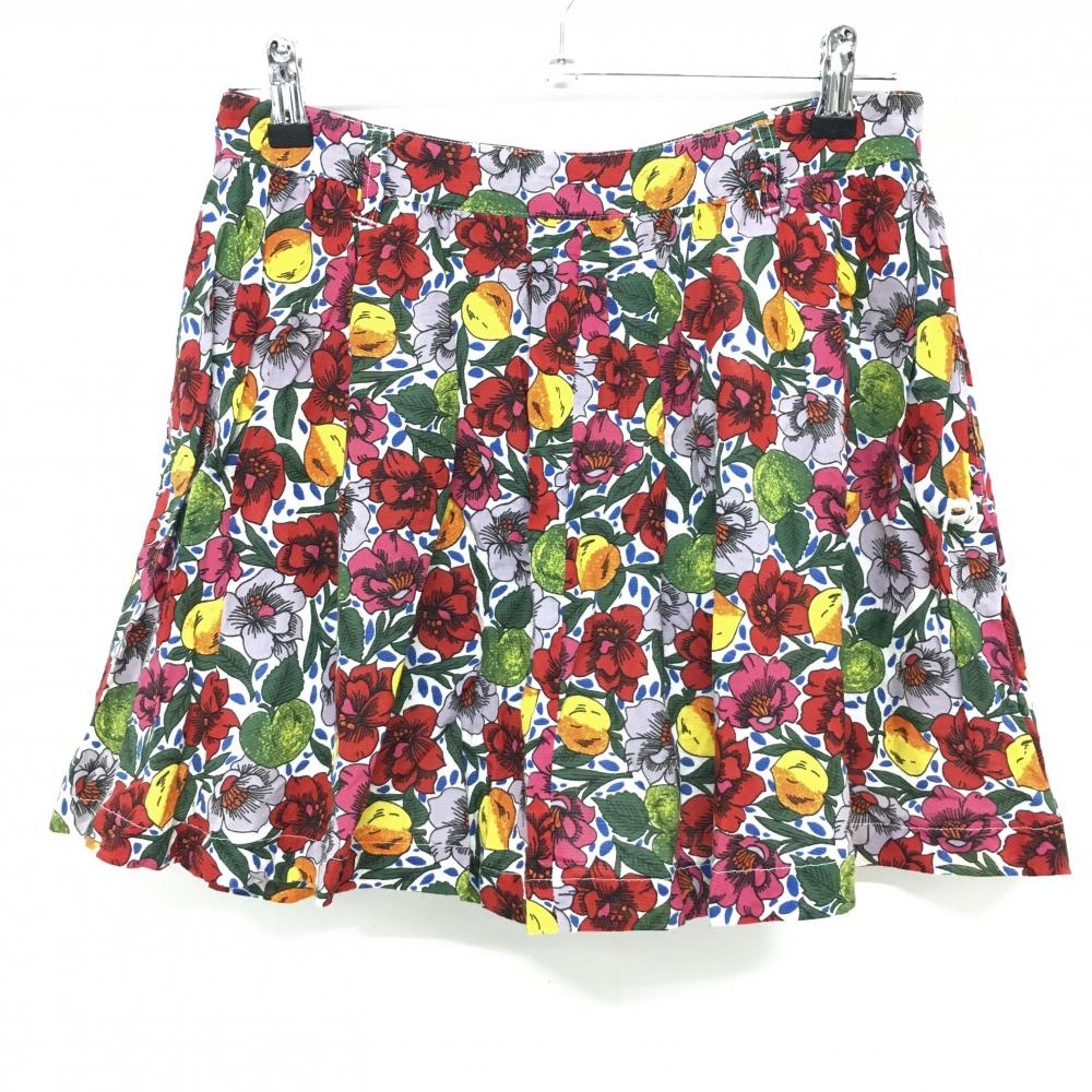 【超美品】パーリーゲイツ スカート レッド×グレー 花柄 内側インナーパンツ  レディース 0(S) ゴルフウェア PEARLY GATES