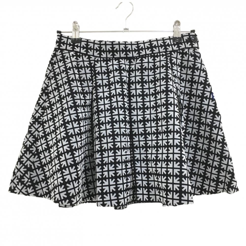 【超美品】パーリーゲイツ スカート 黒×グレー 総柄 微起毛 ウール混 裏地付き レディース 0(S) ゴルフウェア PEARLY GATES