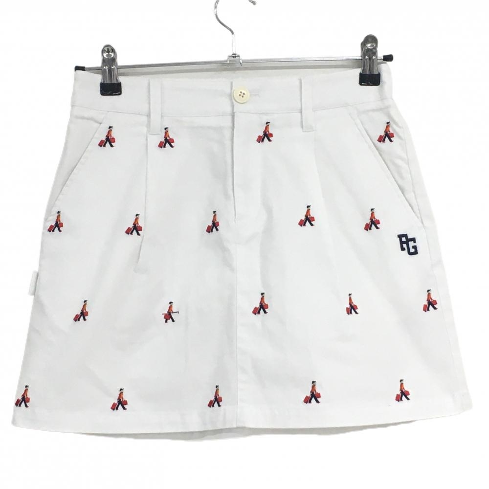 【美品】パーリーゲイツ スカート 白×レッド 人刺しゅう 総柄 レディース 00(XS) ゴルフウェア PEARLY GATES