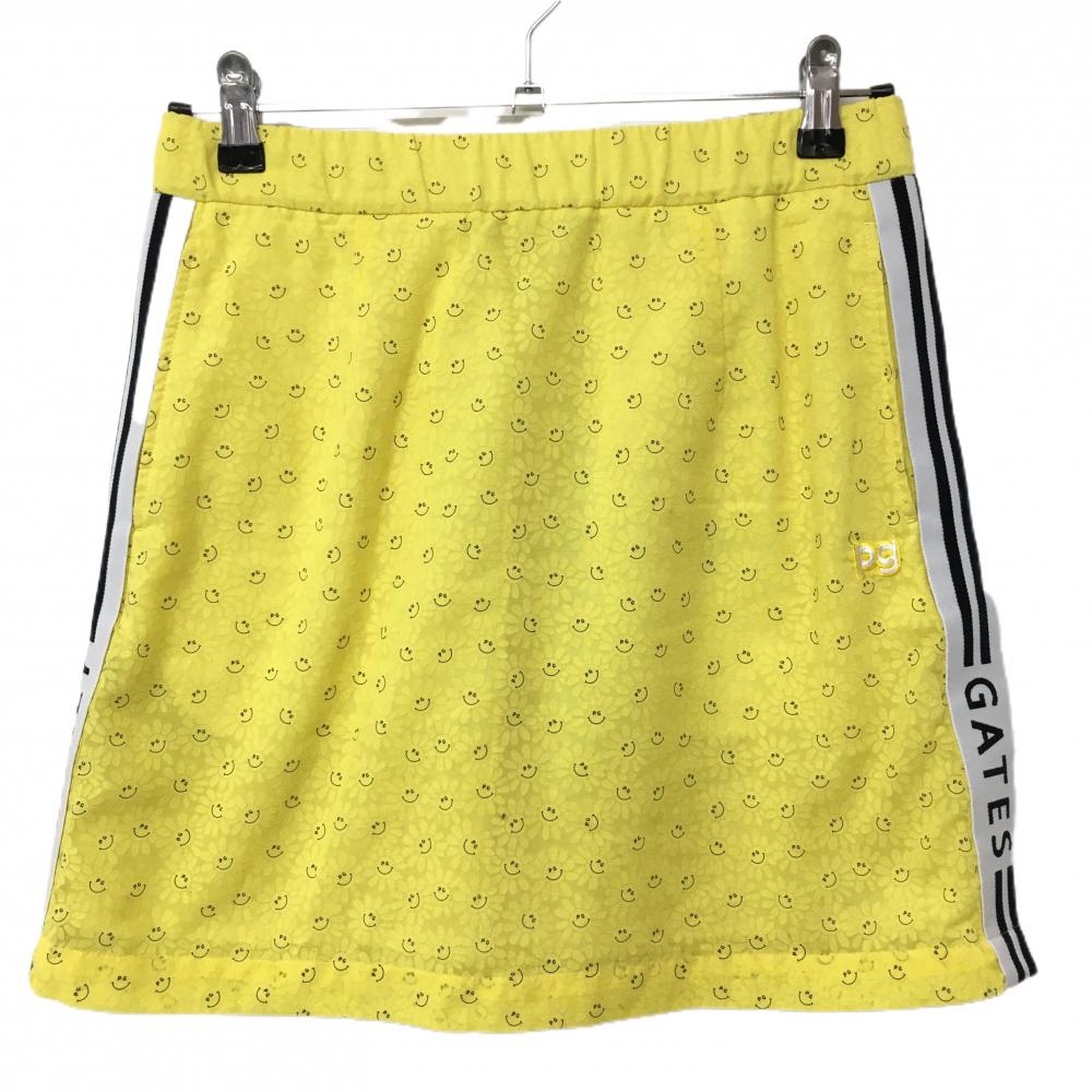 【超美品】パーリーゲイツ スカート イエロー×黒 フラワー ニコちゃん総柄 スマイル レディース 1(M) ゴルフウェア PEARLY GATES