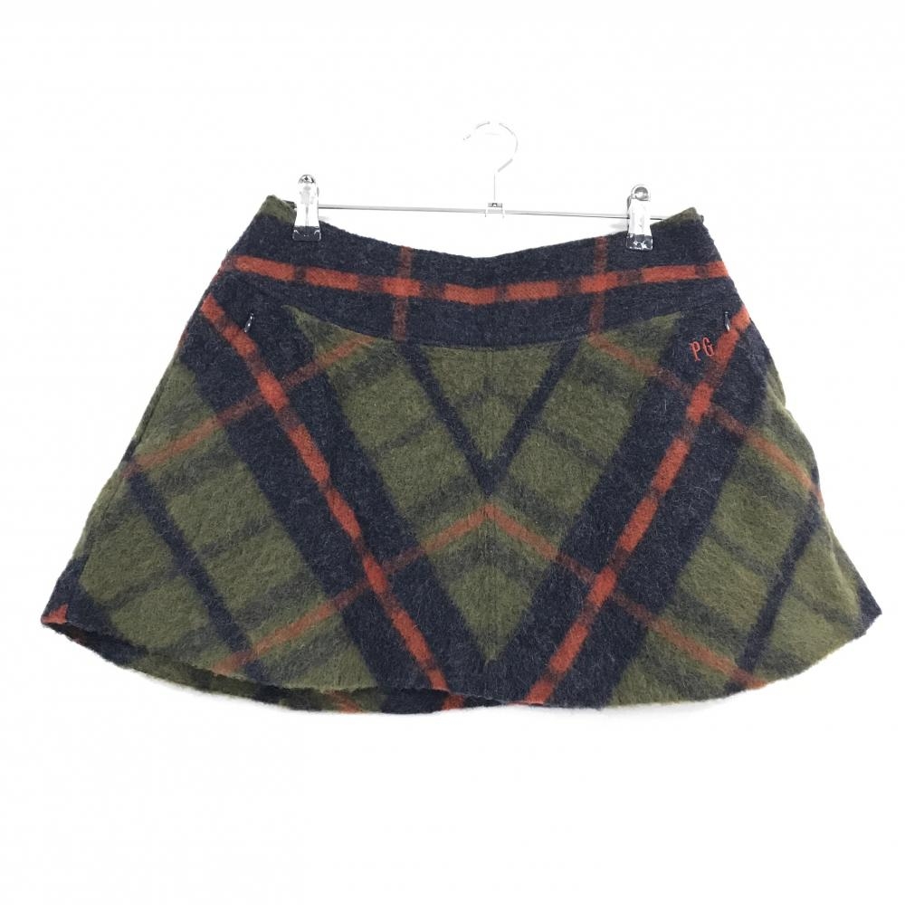 【超美品】パーリーゲイツ スカート グリーン×ネイビー×レッド チェック 内側インナーパンツ レディース 1(M) ゴルフウェア PEARLY GATES