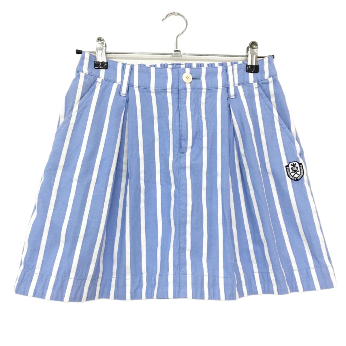 【美品】パーリーゲイツ スカート ライトブルー×白 ストライプ コットン100％ レディース 0(S) ゴルフウェア PEARLY GATES
