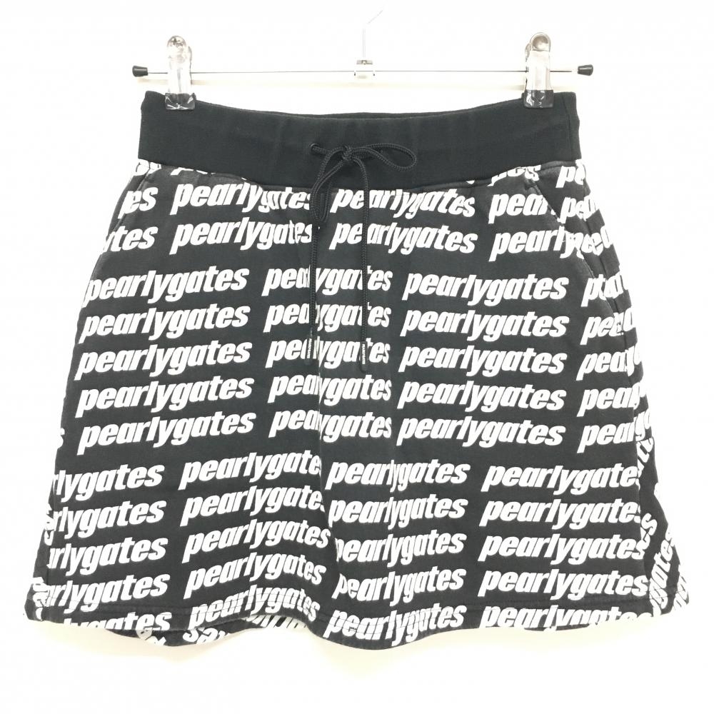 パーリーゲイツ スカート 黒×白 ロゴ総柄 ウエストゴム＆調節紐 レディース 0(S) ゴルフウェア PEARLY GATES