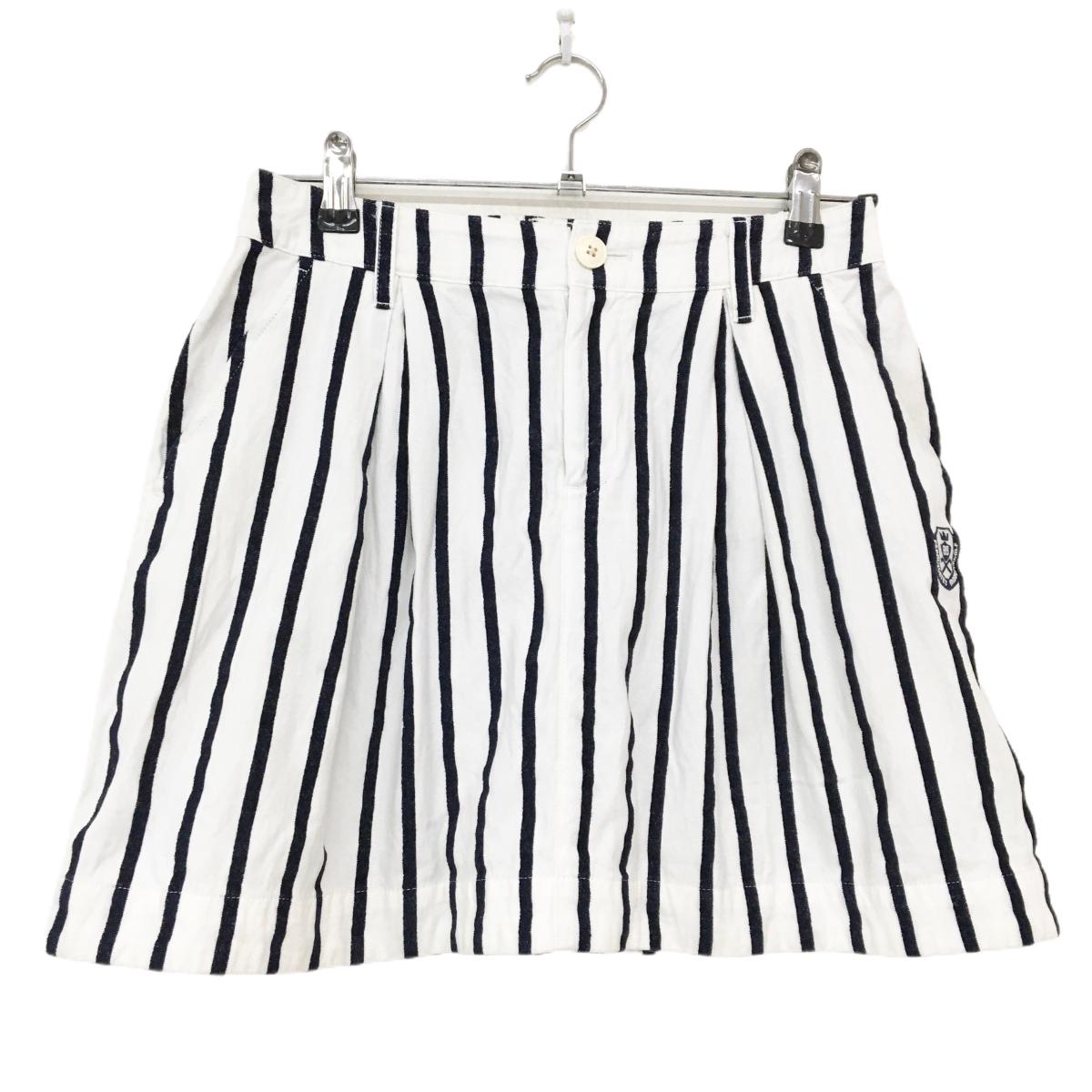 【美品】パーリーゲイツ スカート 白×ネイビー ストライプ コットン100％ レディース 0 ゴルフウェア PEARLY GATES