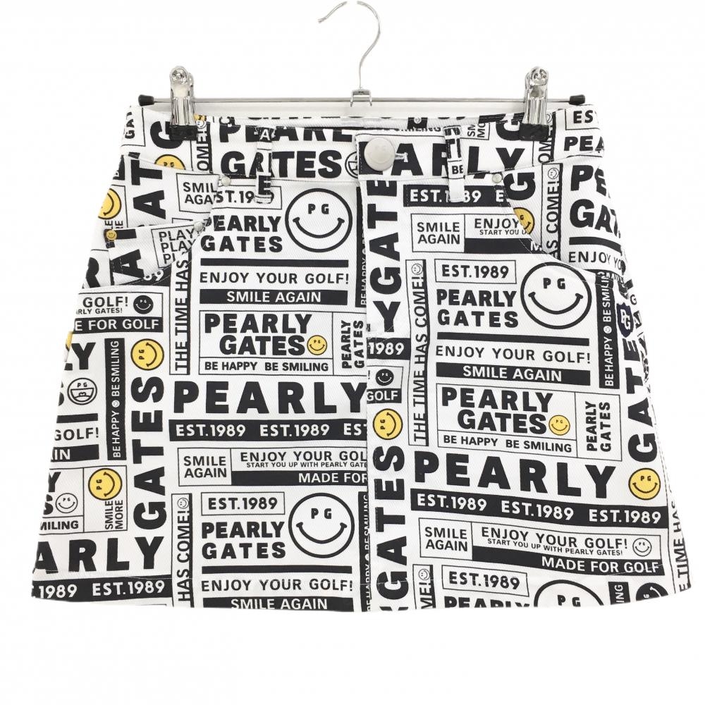 【超美品】パーリーゲイツ スカート 白×黒 PGニコちゃん×ロゴ 総柄 レディース 1(M) ゴルフウェア PEARLY GATES