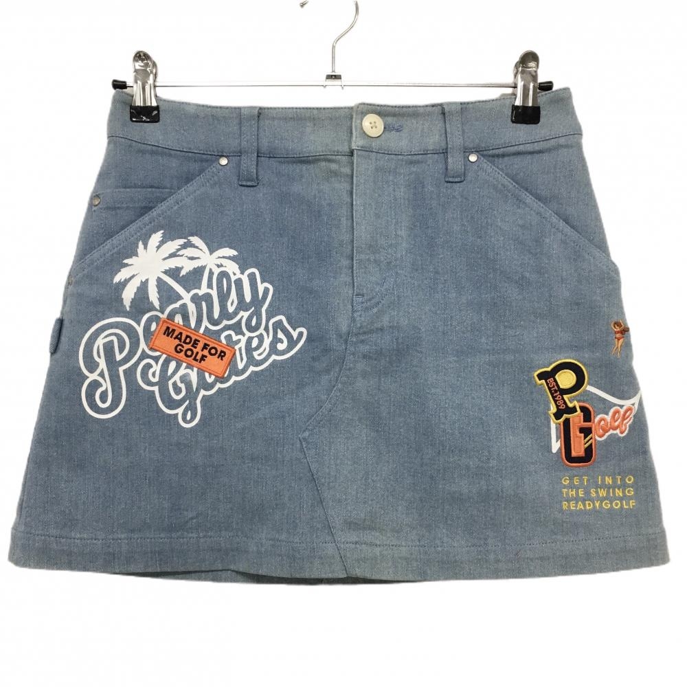 パーリーゲイツ スカート ライトブルー デニム ヤシの木 ストレッチ レディース 0(S) ゴルフウェア PEARLY GATES