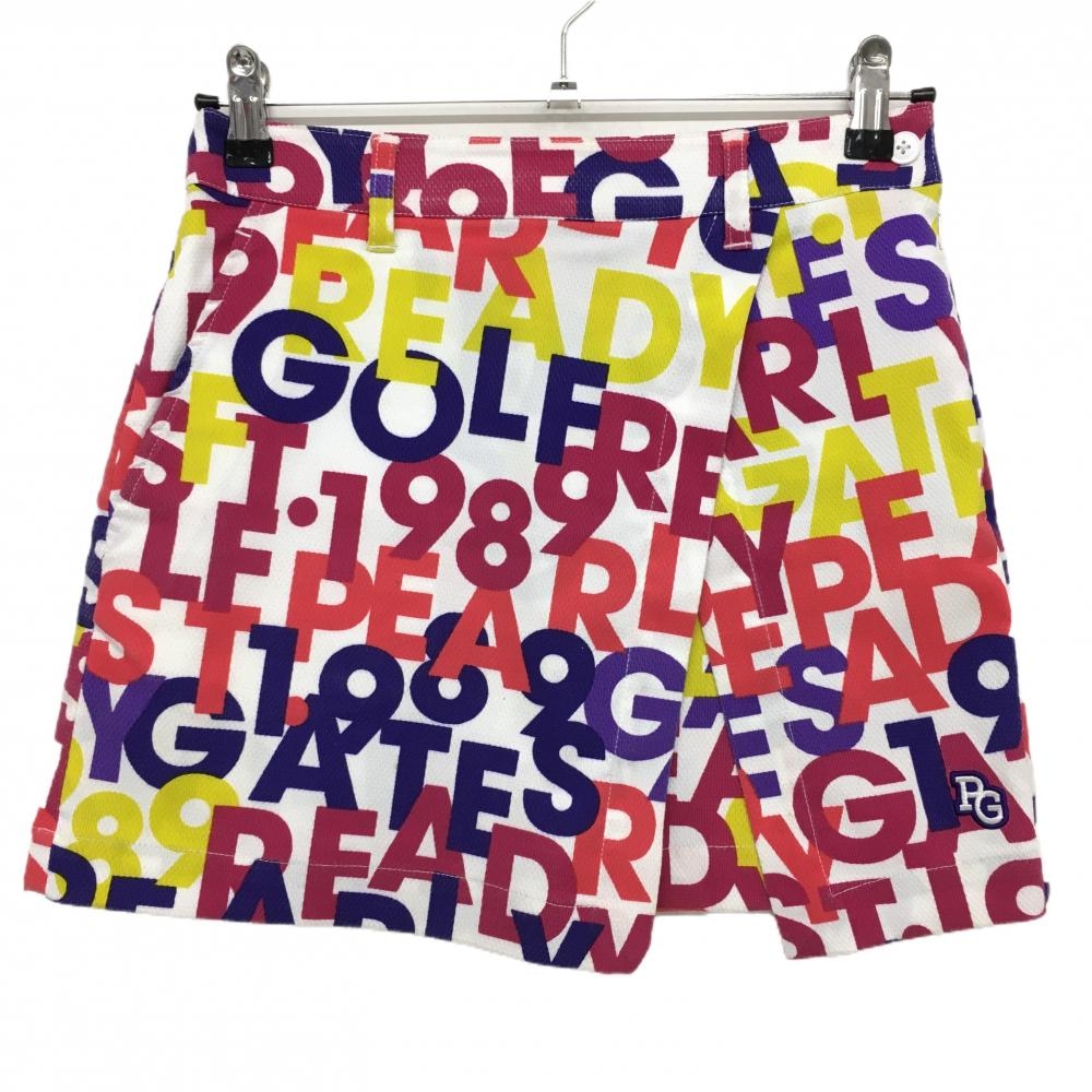 パーリーゲイツ スカート 白×マルチカラー ロゴ総柄 織生地 レディース 00(XS) ゴルフウェア PEARLY GATES